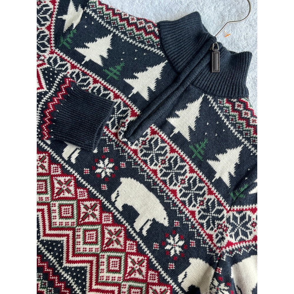 Aspen Mens Fair‎ Isle Polar Bear Christmas Tree Quarter Zip Sweater Size M